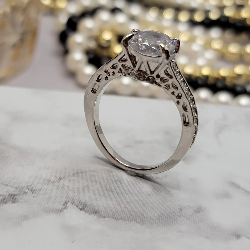 Solitaire Silver Diamond CZ Engagement Style Ring